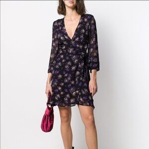 NWT Ganni Floral Printed Georgette Wrap Dress
